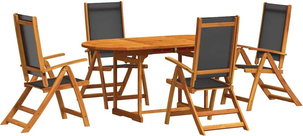 vidaXL 5 részes tömör akácfa és textilén kerti étkezőgarnitúra