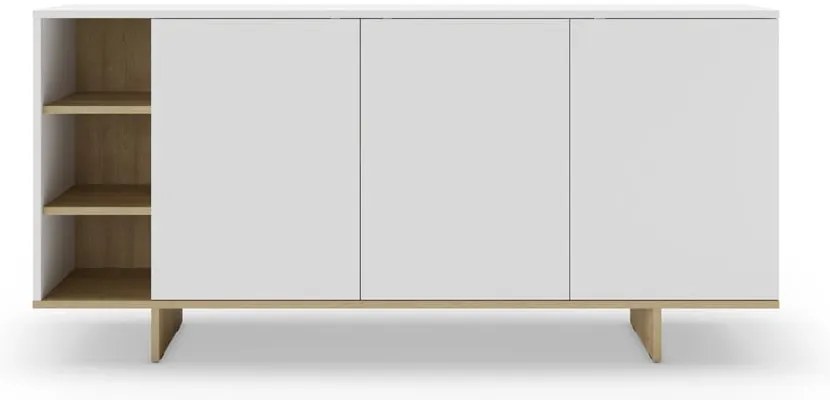 Fehér alacsony komód tölgyfa dekorral 170x80 cm Cequoia – Marckeric