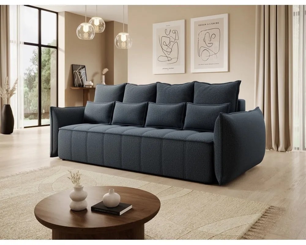 Kék zsenília kinyitható-tárolóhelyes kanapé 242 cm Weltton – ELTAP