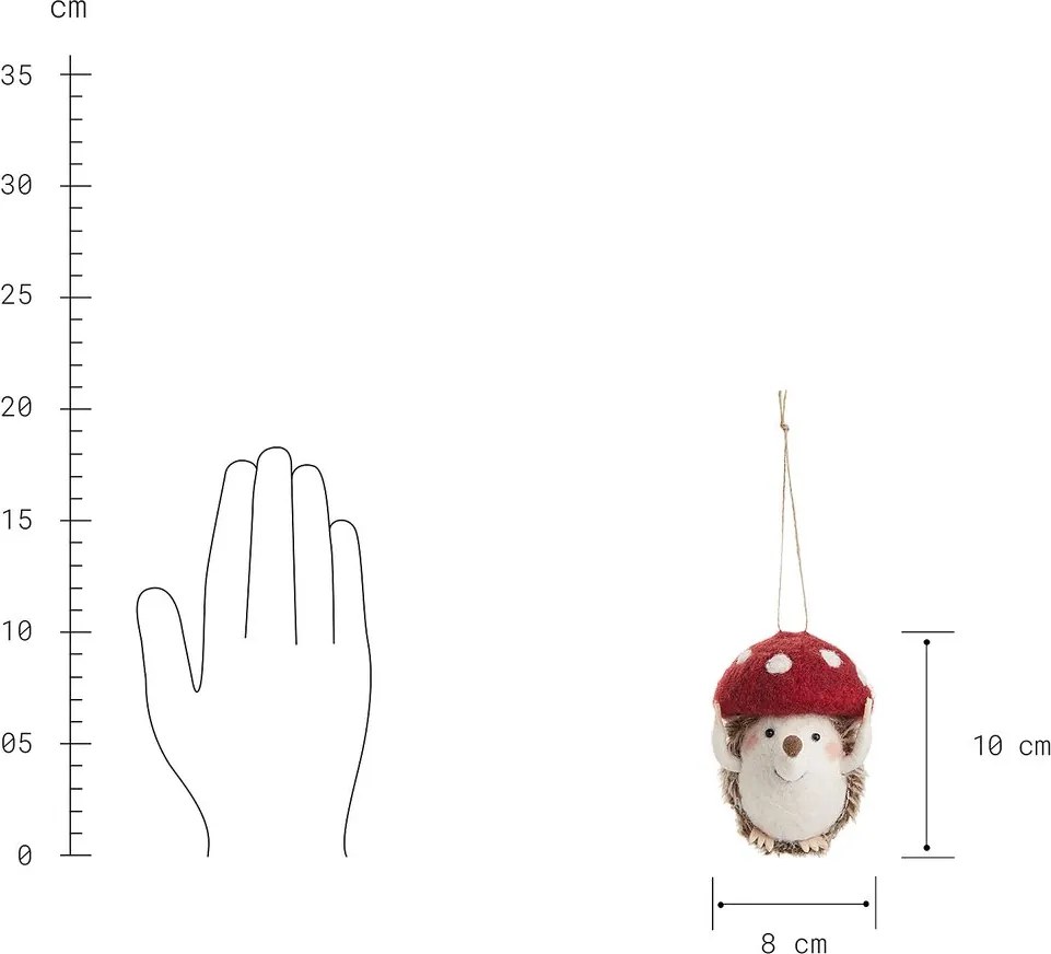 HANG ON filc karácsonyfadísz, sün piros gombával 10 cm