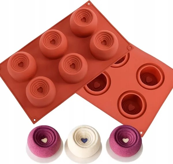 Szilikon öntőforma egyadagos Spirál 3D Szívvel 6 db desszertes aljzat