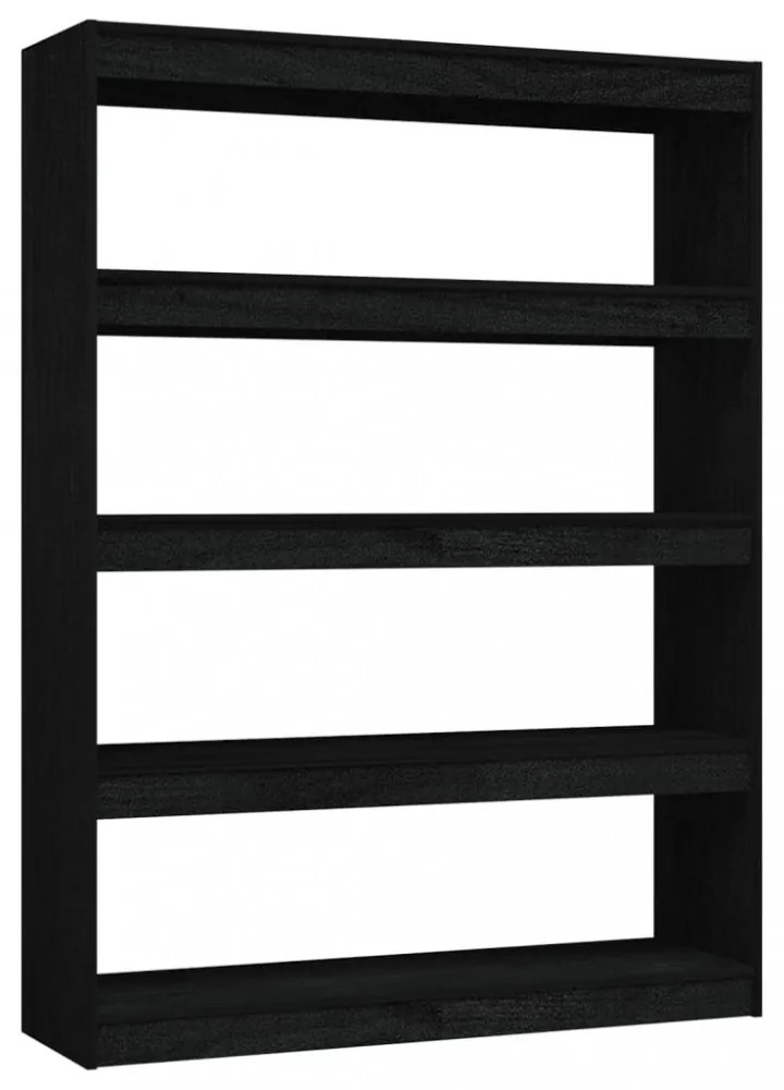 fekete tömör fenyőfa könyvszekrény/térelválasztó 100 x 30 x 135,5 cm