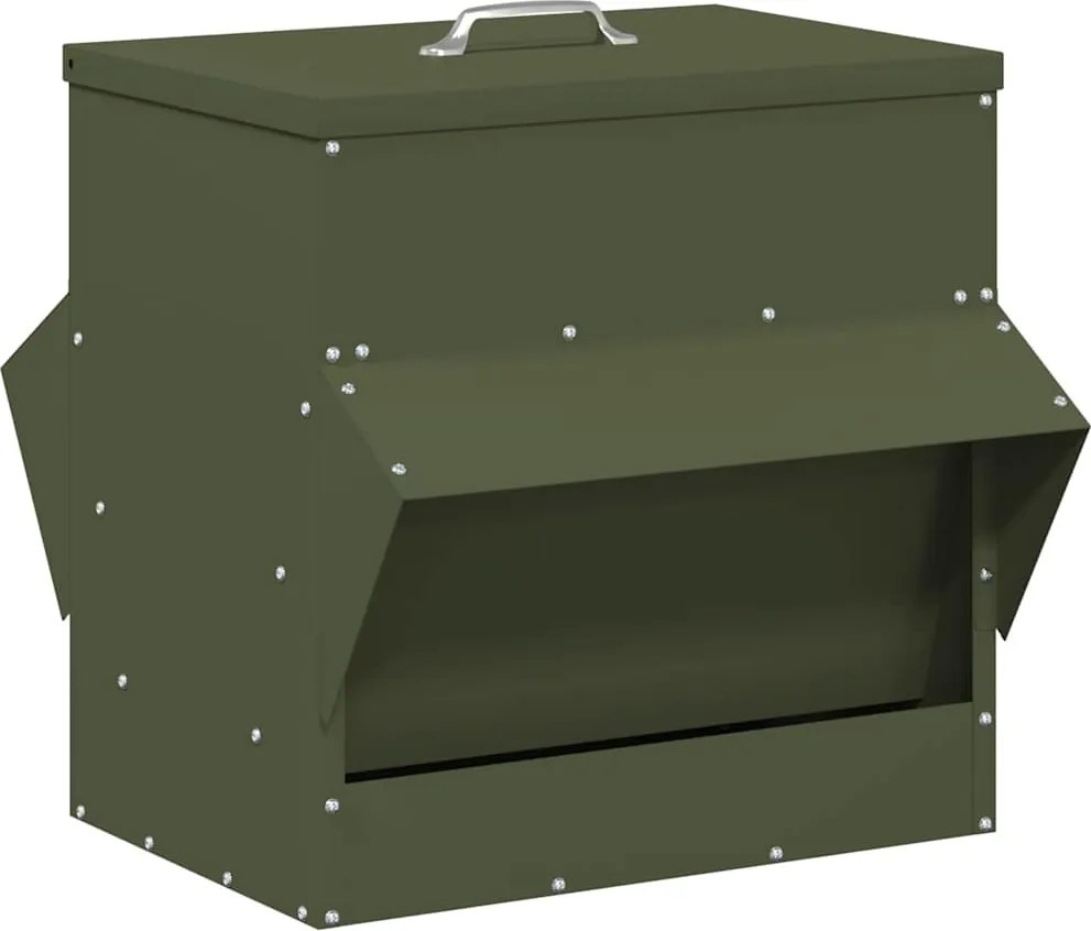 vidaXL Csirke etető Olajzöld 40,5 x 45 x 41 cm Hidegen Hengerelt Acél
