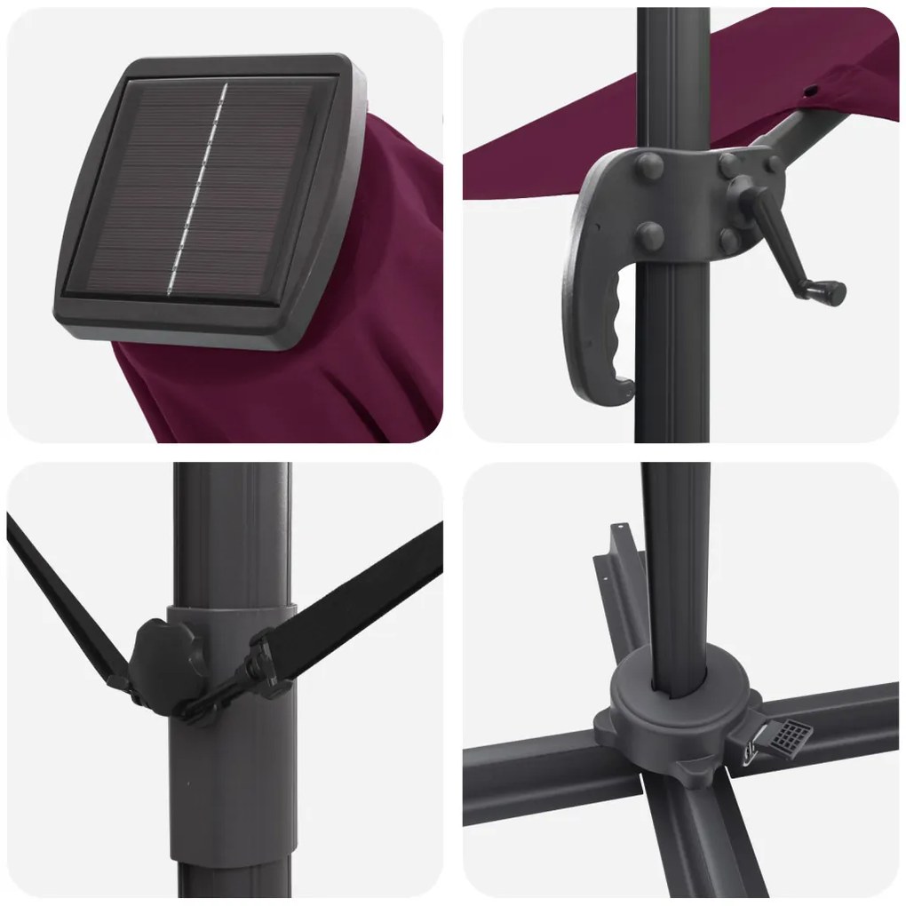 Konzolos Roma Napernyő LED-del Bordeaux Piros 352x251x265 cm Alumínium