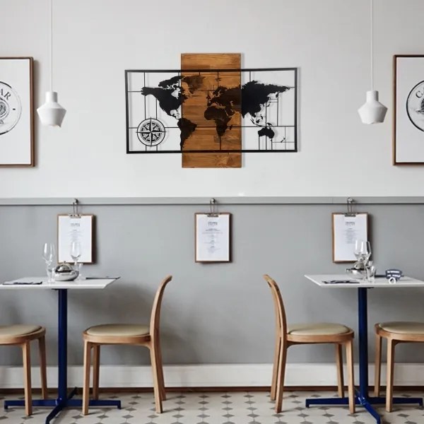 Fali dekoráció 58x85 cm fa/fém térkép
