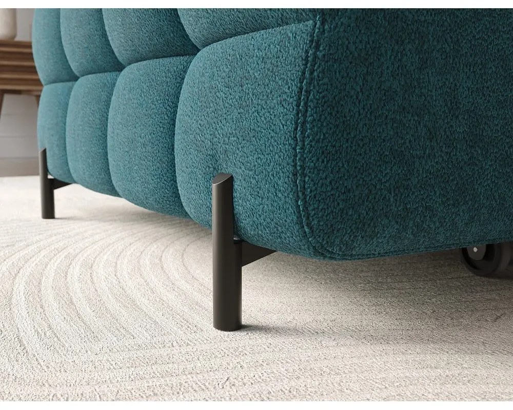 Kék buklé kinyitható-tárolóhelyes sarokkanapé (bal oldali-heverő résszel) Felro – ELTAP