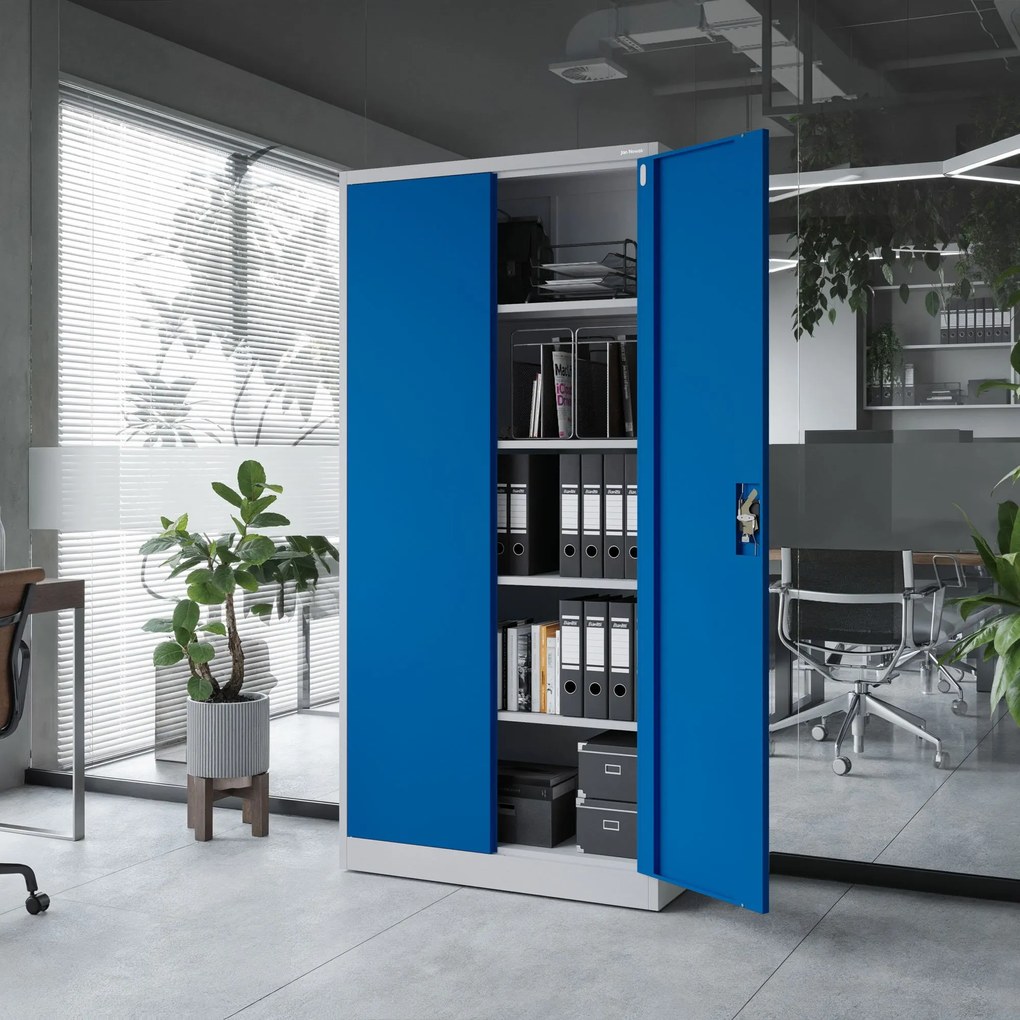 Fém iratszekrény JAN, 900 x 1850 x 400 mm, szürke-kék