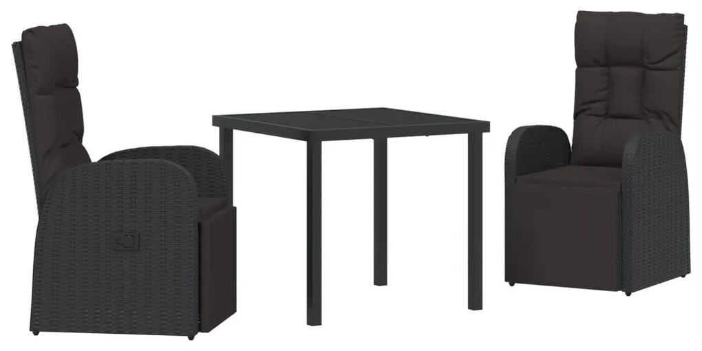 3 részes kerti étkező szett párnákkal fekete poly rattan
