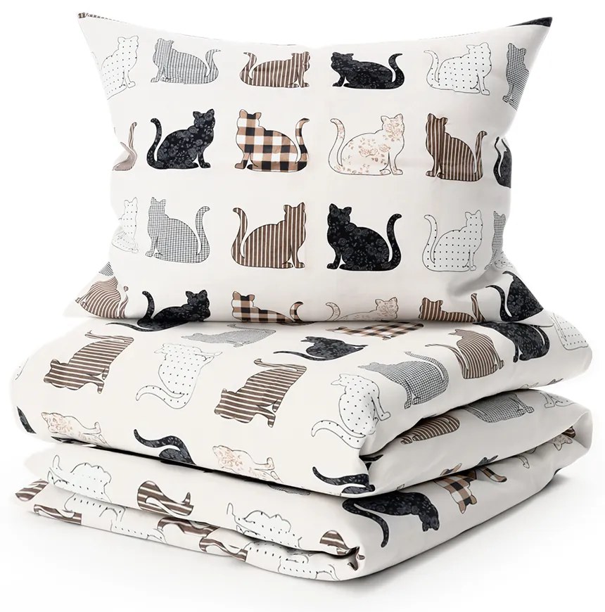 Renforcé pamut ágynemű PATTERNED CATS bézs Ágyneműhuzat mérete: 2 db 70 x 90 cm | 200 x 220 cm