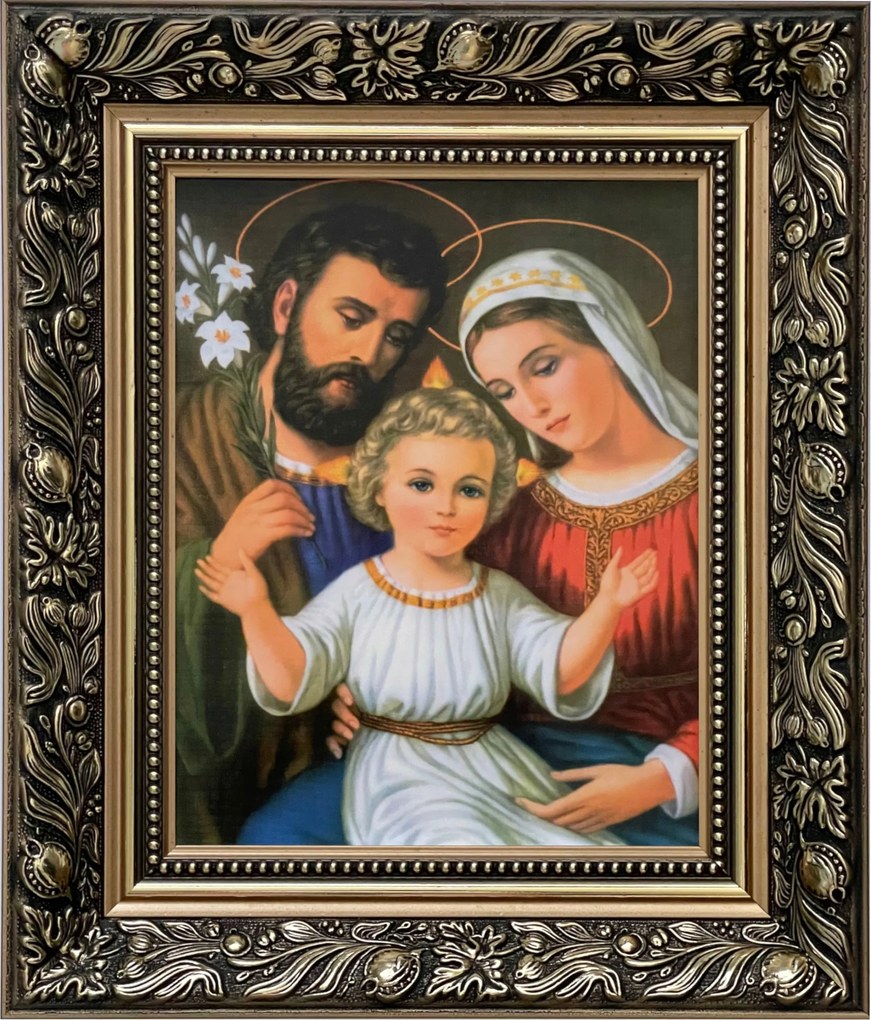 Vászonkép 35x30 Szent Család Jézus Krisztus József Mária Arany Díszített Keret