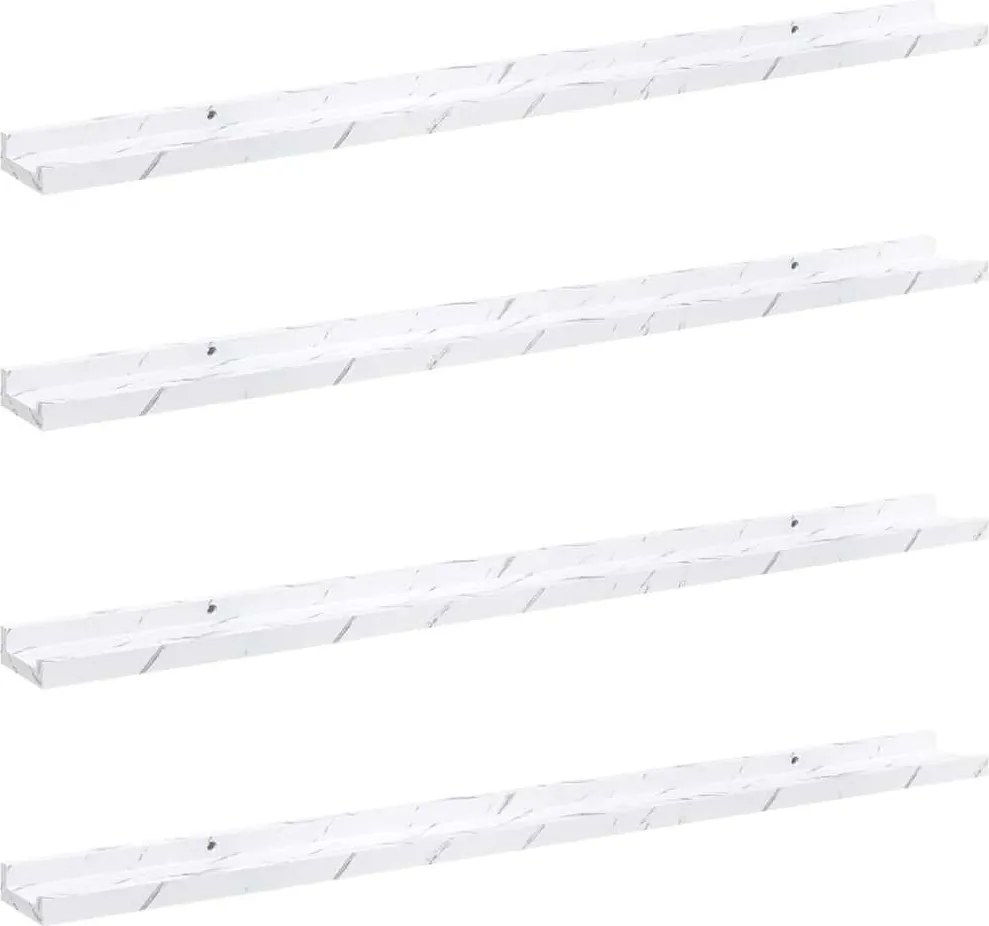 vidaXL Falpolc polcokkal 4 pcs Fehér márvány 100 x 9 x 3 cm Faanyag