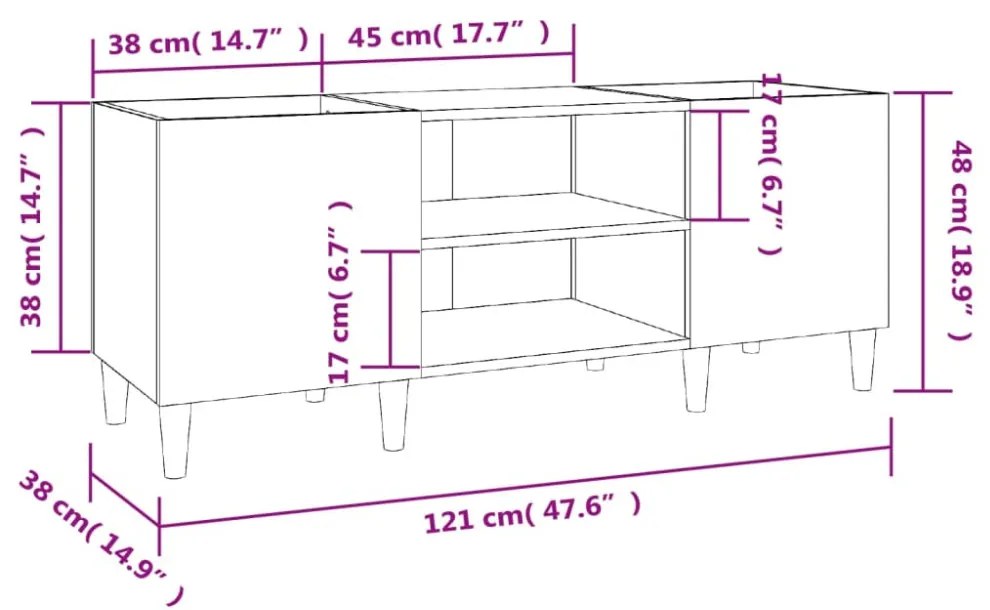 betonszürke szerelt fa hanglemezszekrény 121x38x48 cm