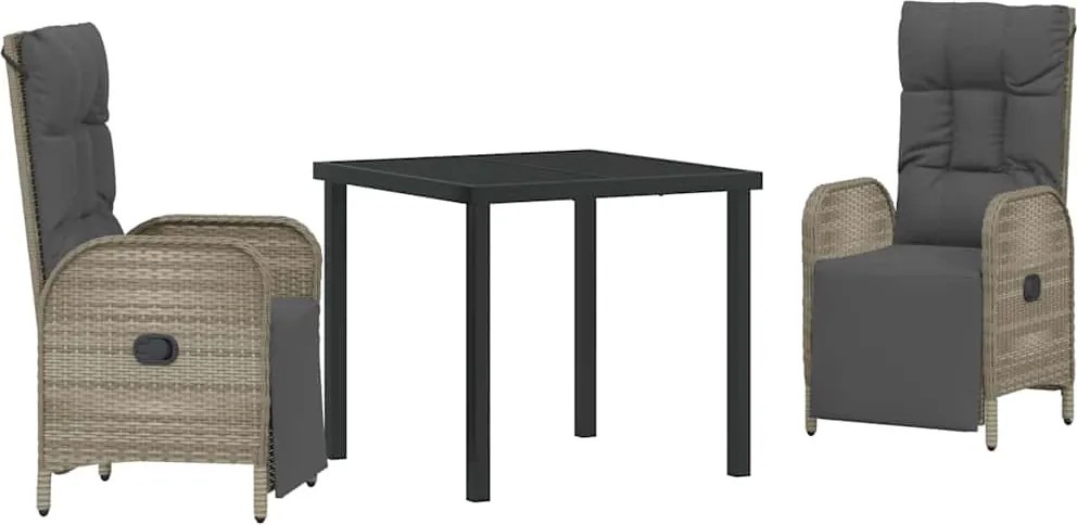 vidaXL Kert étkező szett párnával 3 pcs Szürke polirattan