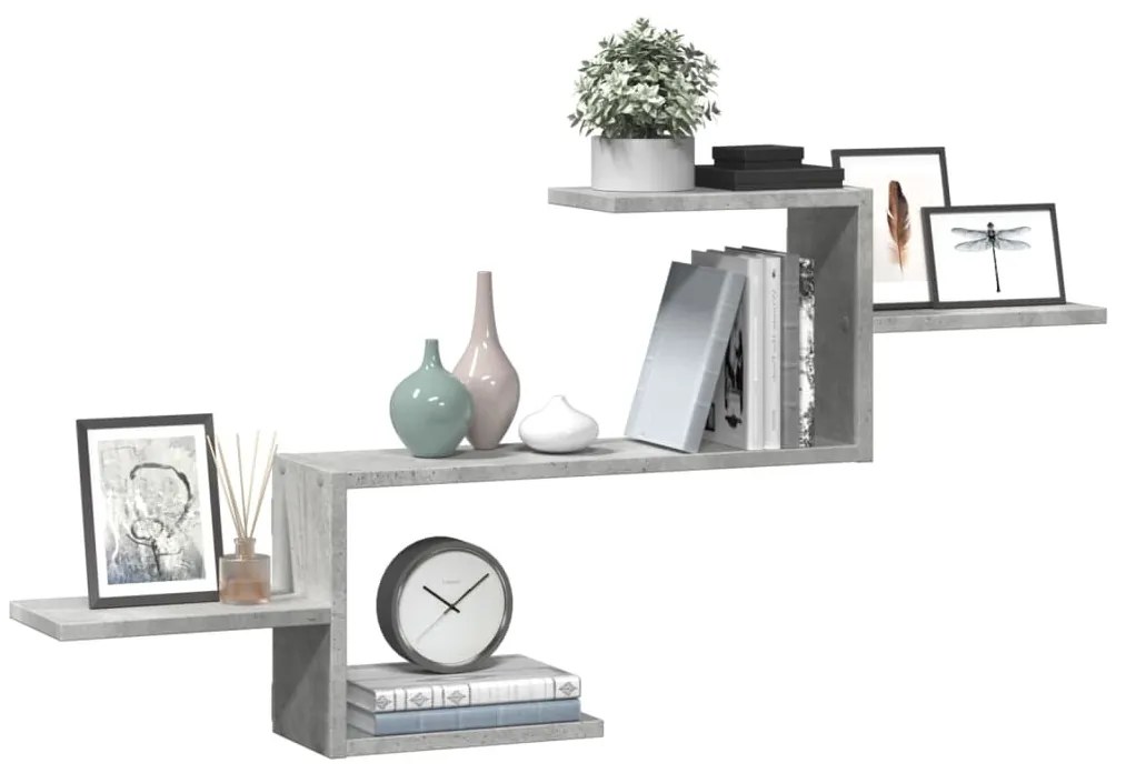 betonszürke szerelt fa fali polc 104 x 15 x 49 cm