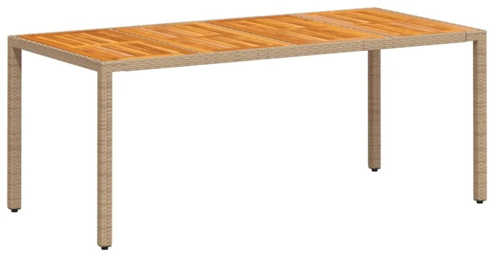 bézs polyrattan és akácfa kerti asztal 190 x 90 x 75 cm