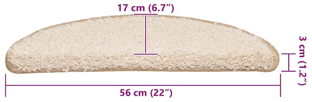 20 db krémszínű, félkör alakú lépcsőszőnyeg 56 x 17 x 3 cm