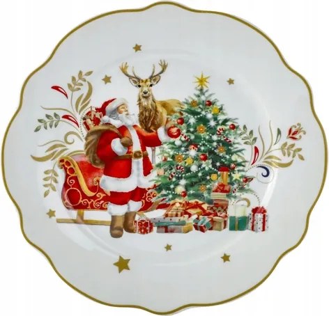 4 x Tányér desszertes tányér karácsonyi porcelán Mikulás