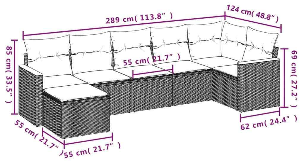 7 részes fekete polyrattan kerti ülőgarnitúra párnával