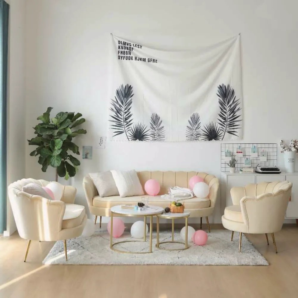 Luxus kanapé, 3 személyes, bézs Velvet szövet/arany, Art-deco, NOBLEO TYP 2