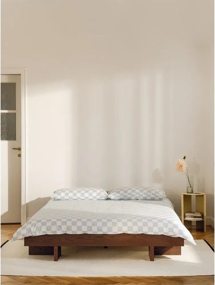 Világoskék-krémszínű egyszemélyes pamut-szatén paplanhuzat 140x200 cm Plu – noo.ma