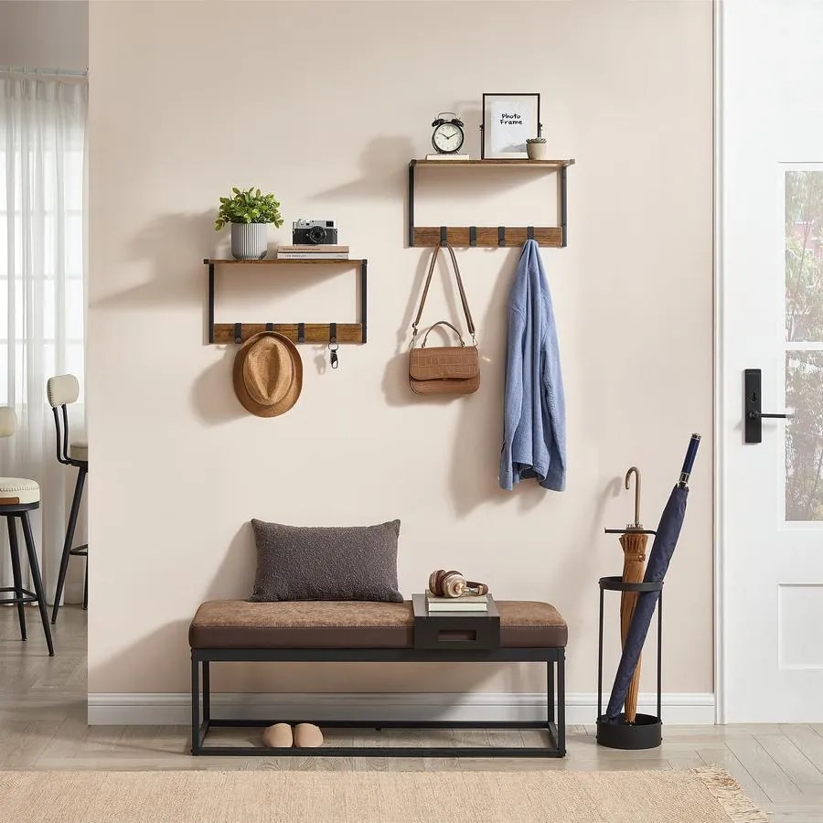 Lebegő polcok, falra szerelhető akasztós polcok, rusztikus barna