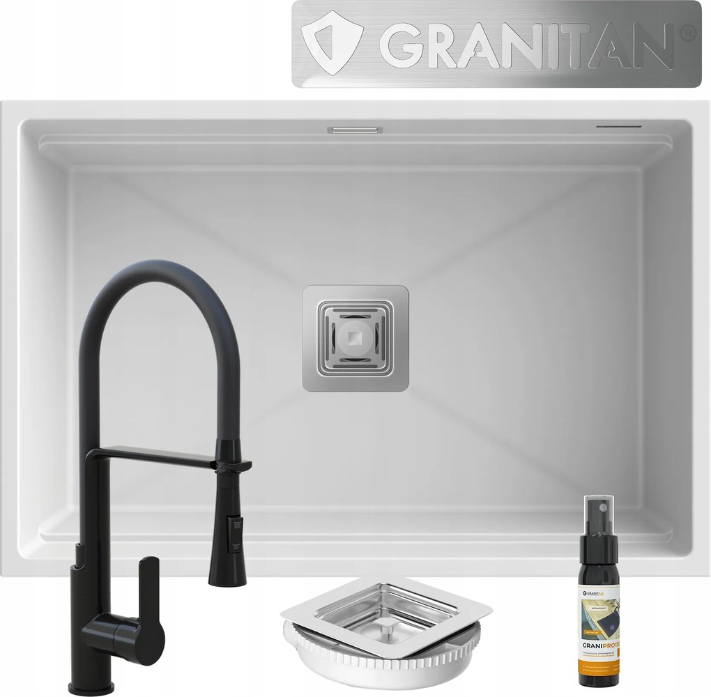 Mosogató Függesztett Gránit Csaptelep Szifon Négyzet Epir