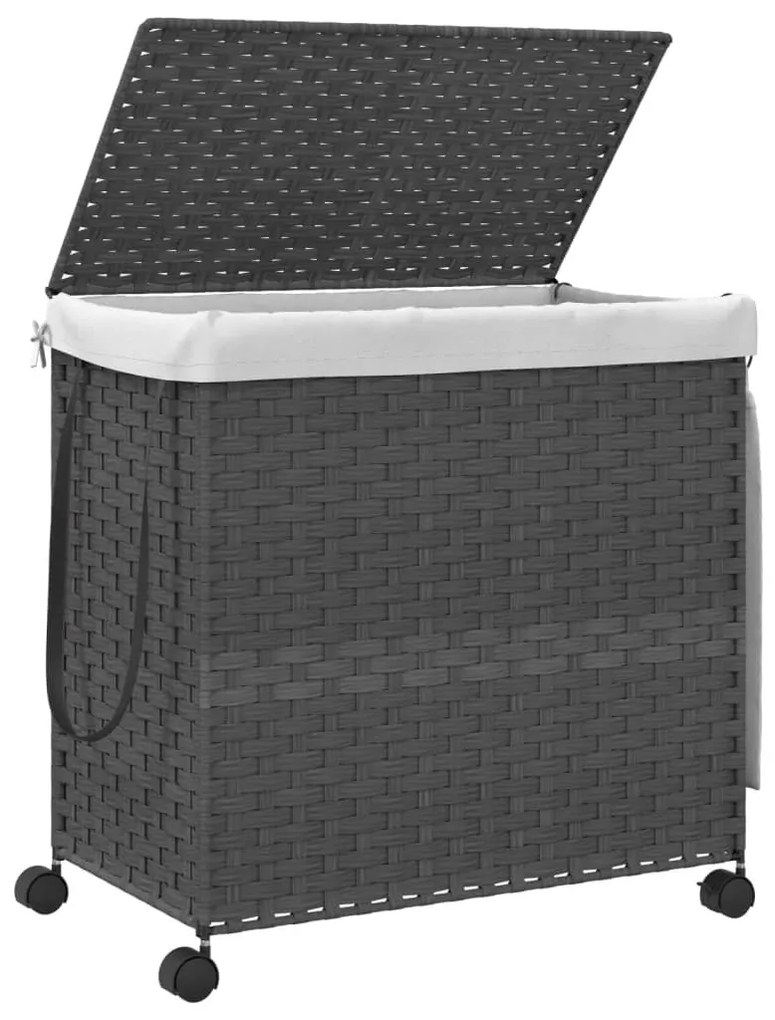 szürke rattan szennyeskosár kerekekkel 60x35x60,5 cm