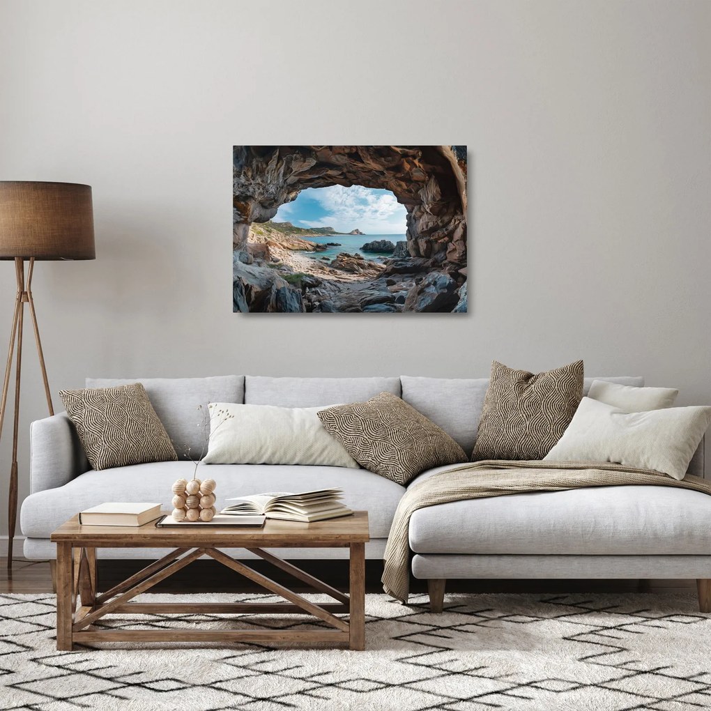 Üveg kép - Barlang a tenger mellett (70x50 cm)