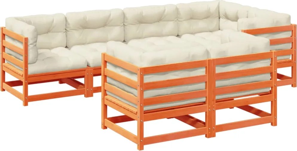 vidaXL 7 részes viaszbarna tömör fenyőfa kerti ülőgarnitúra párnákkal