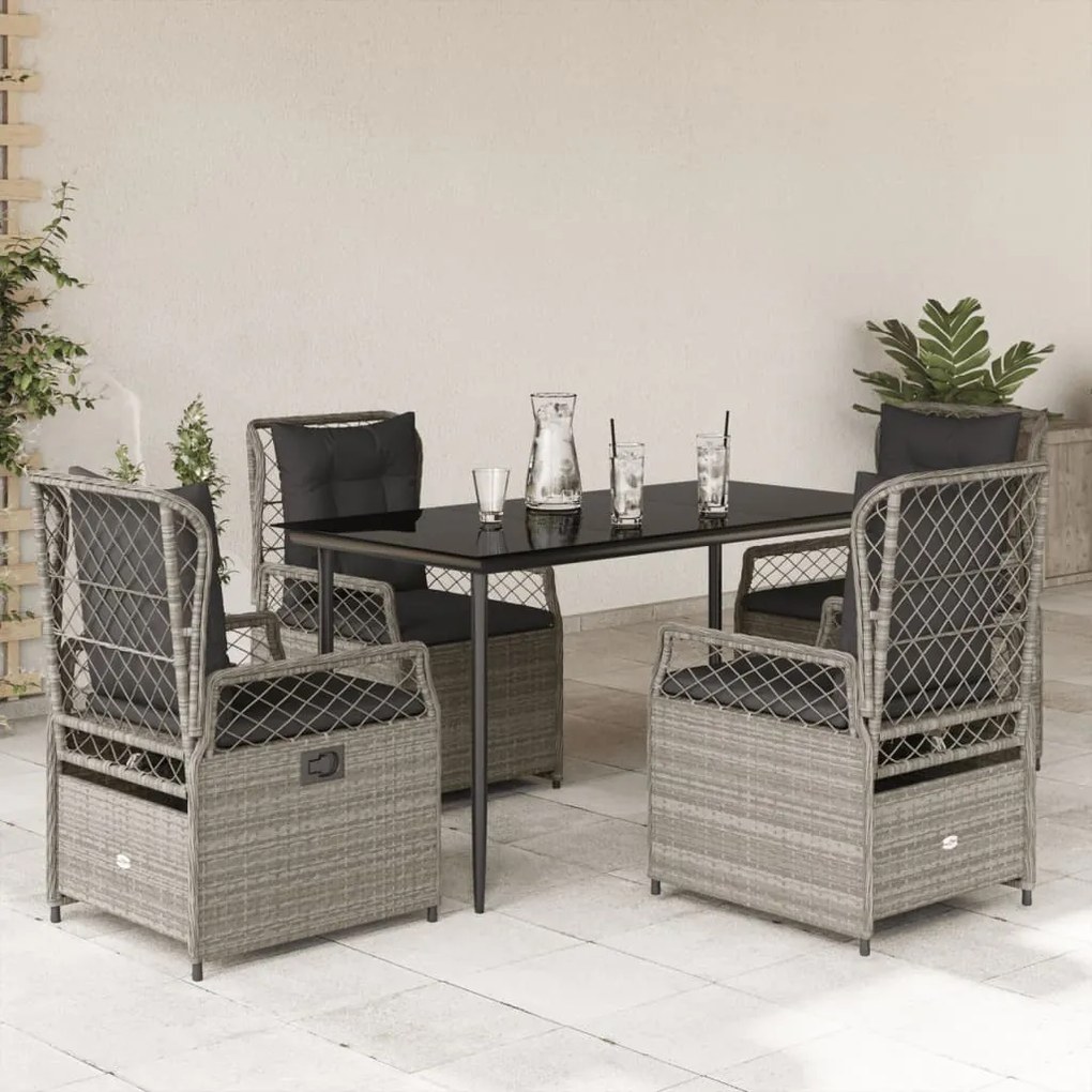 5részes világosszürke polyrattan kerti étkezőgarnitúra párnával
