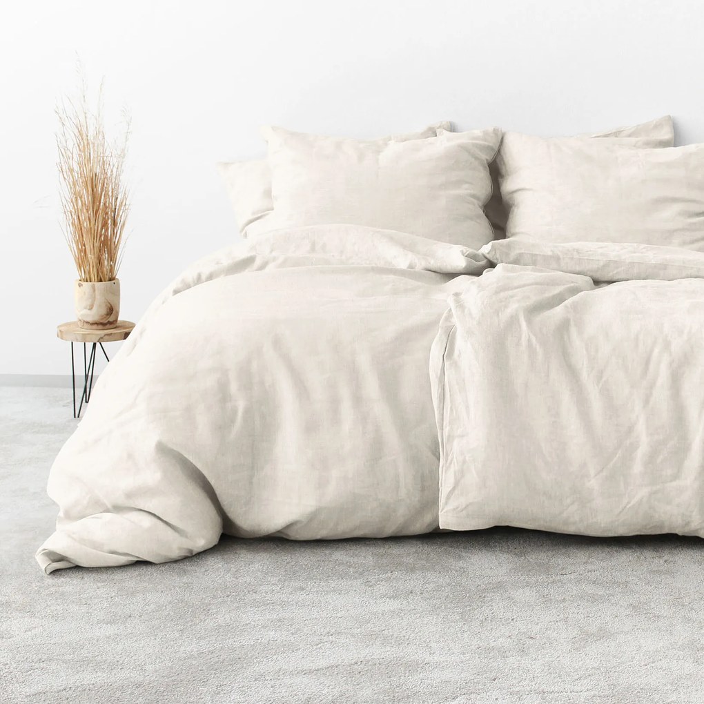 Goldea lenvászon keveréket tartalmazó ágyneműhuzat - elefántcsont 140 x 200 és 70 x 90 cm