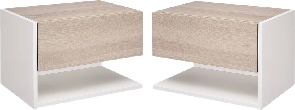 HOMCOM 2 db F Floating Éjjeli Székreny 1 Fiókkal és Nyitott Polccal 46x30x30 cm Tölgy és Fehér | Aosom