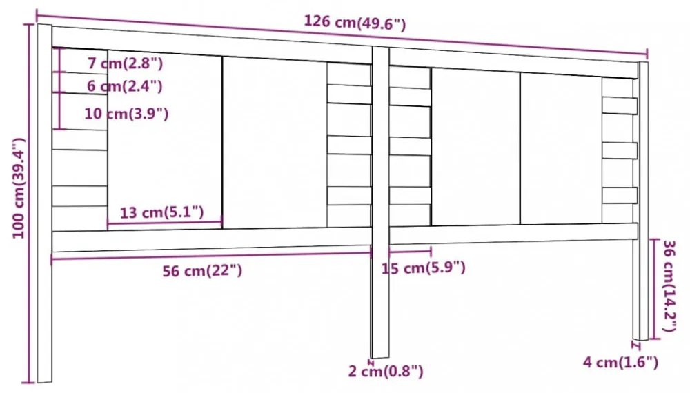 fehér tömör fenyőfa fejtámla 126 x 4 x 100 cm