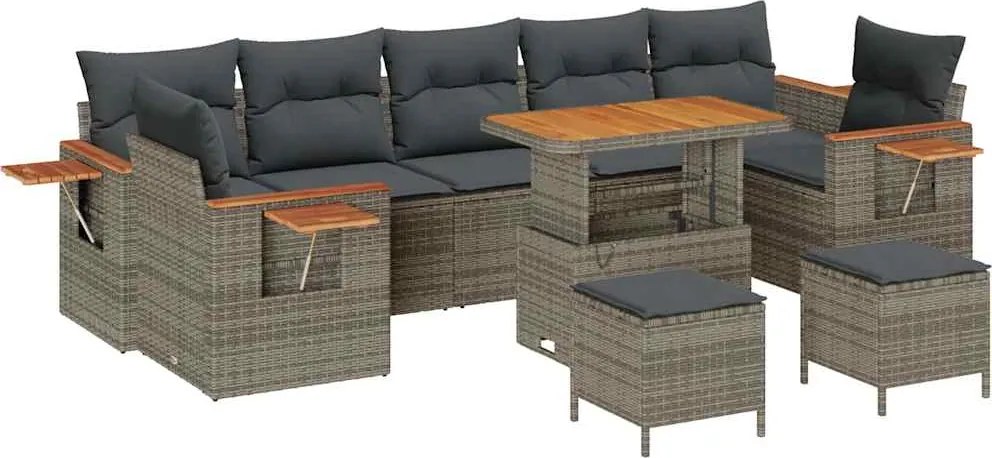 vidaXL Kerti Kanapé Szett párnával 13 pcs Szürke polirattan