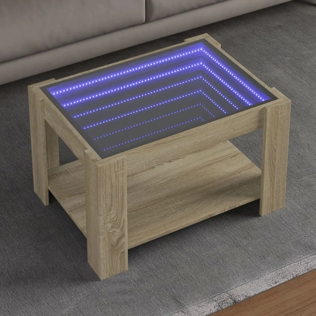 sonoma tölgy szerelt fa dohányzóasztal LED-del 73 x 53 x 45 cm