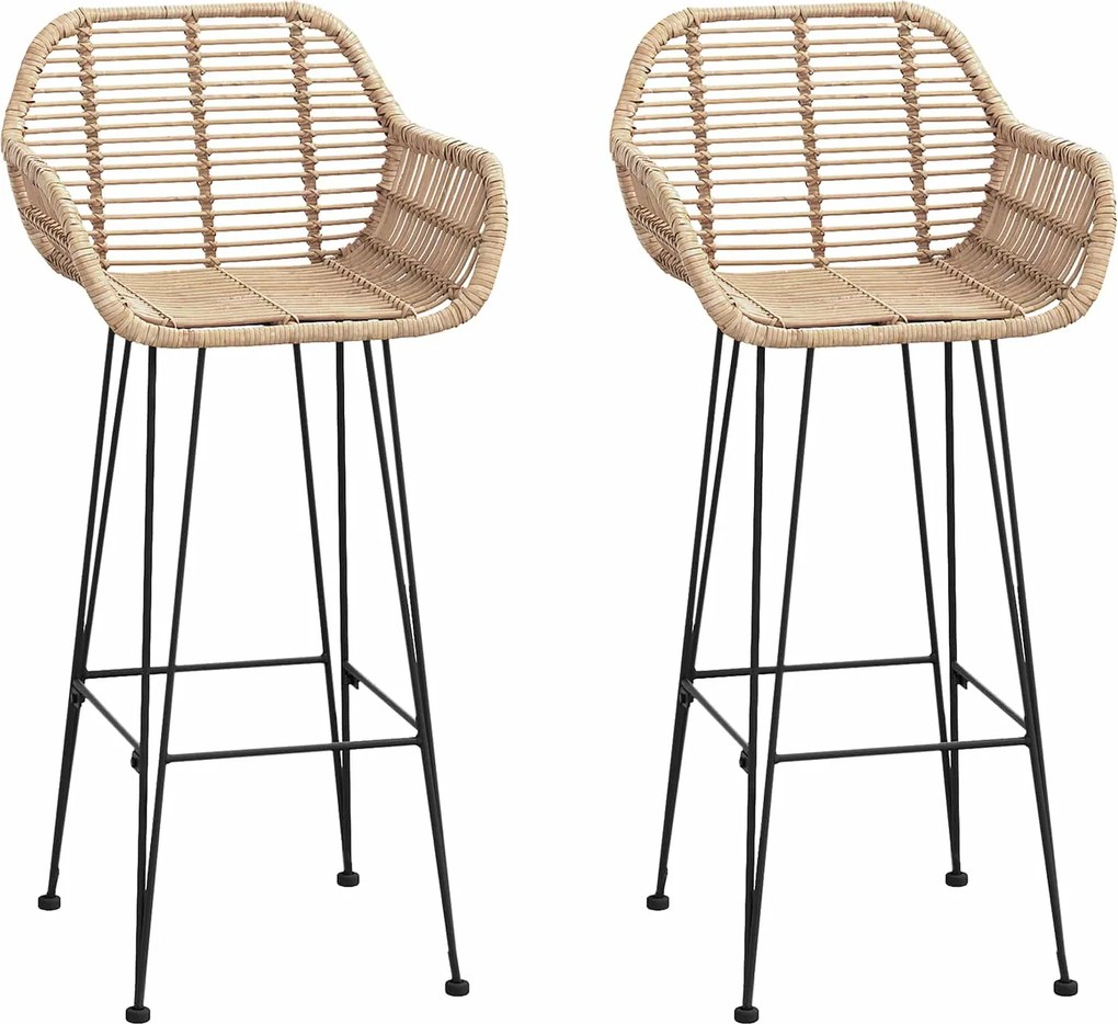 vidaXL Bárszék 2 pcs Természetes 55 x 52 x 105 cm Rattan és Vas