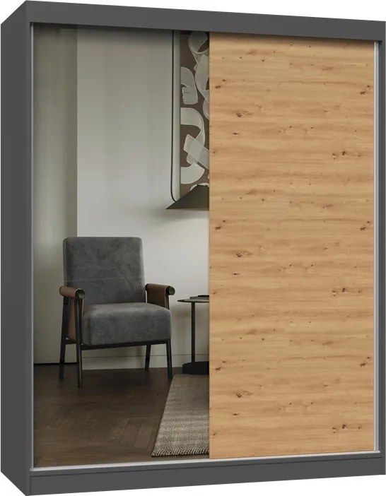 Aldabra IGA 160 A/B tolóajtós gardróbszekrény 120x61x200, 1 tükörrel / sima, antracit- tölgy