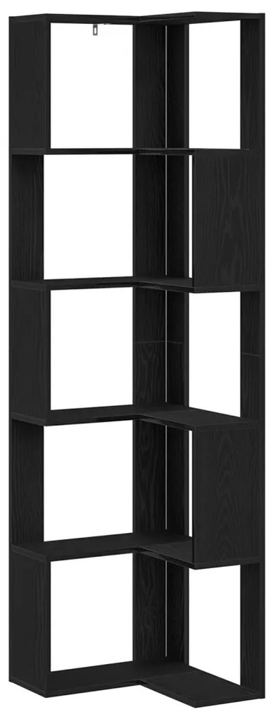 Sarok Könyvespolc 5 szintes Fekete Tölgy 50x50x179 cm Mérnöki Fa