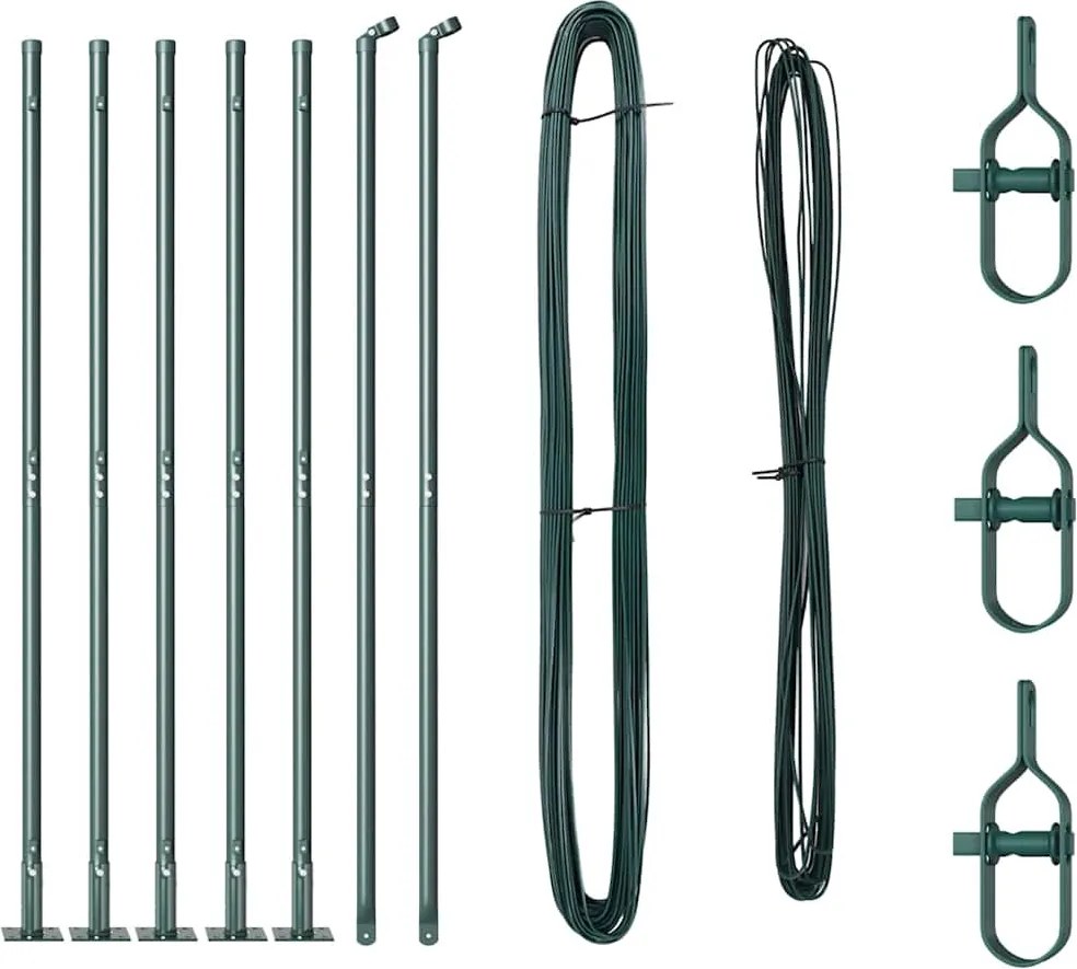 vidaXL Kerítésoszlop 7 pcs Zöld Acél