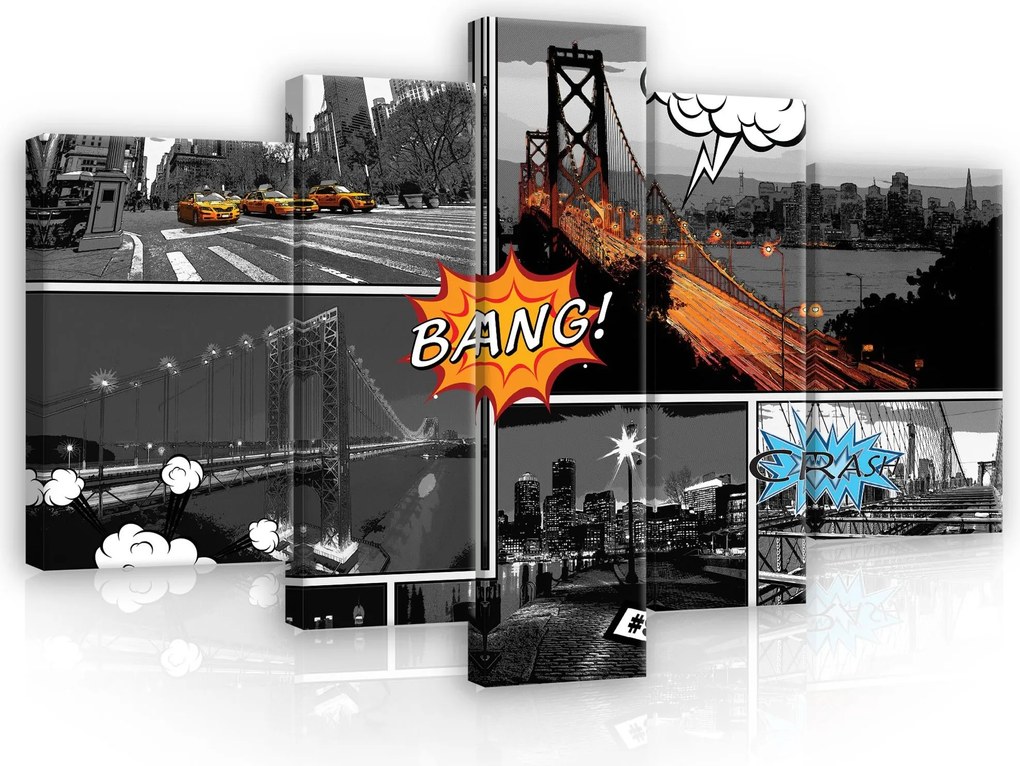 Vászonkép 170x100 Város éjszaka városkép híd taxi dinamika pop-art mozgás