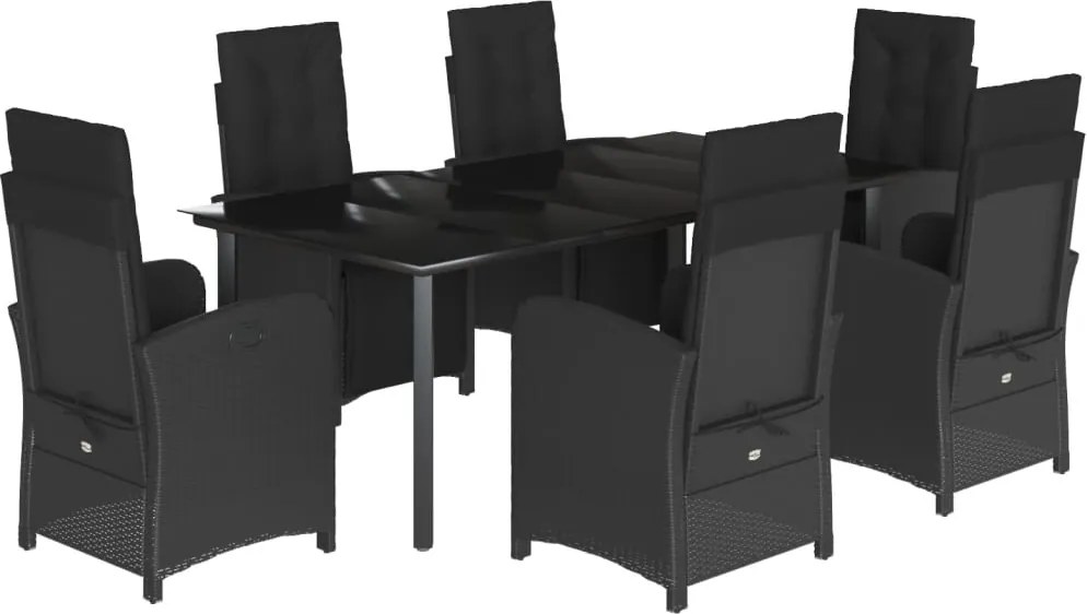 vidaXL 7 részes fekete polyrattan kerti étkezőgarnitúra párnával