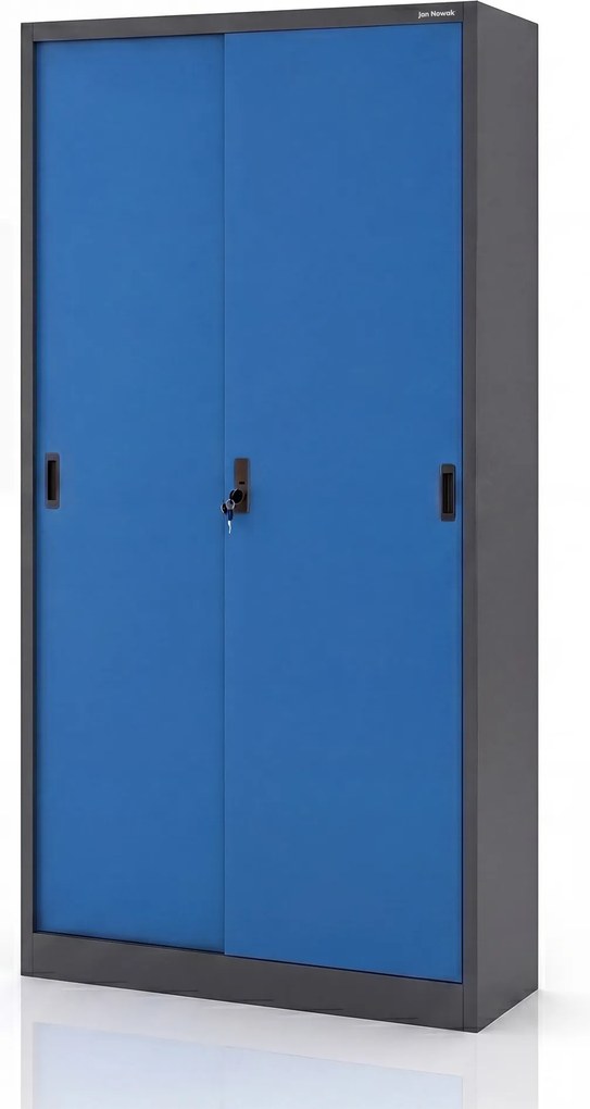 Irodai fém szekrény tolóajtóval antracit-kék: KUBA 900 x 1850 x 400 mm