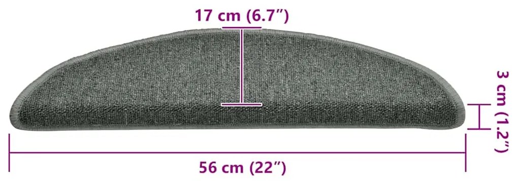 30 db sötétzöld félkör alakú lépcsőszőnyeg 56 x 17 x 3 cm