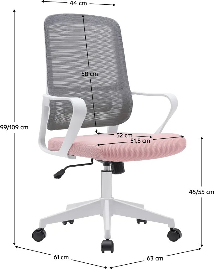 Irodai szék, rózsaszín/szürke/fehér, SALOMO TYP 1