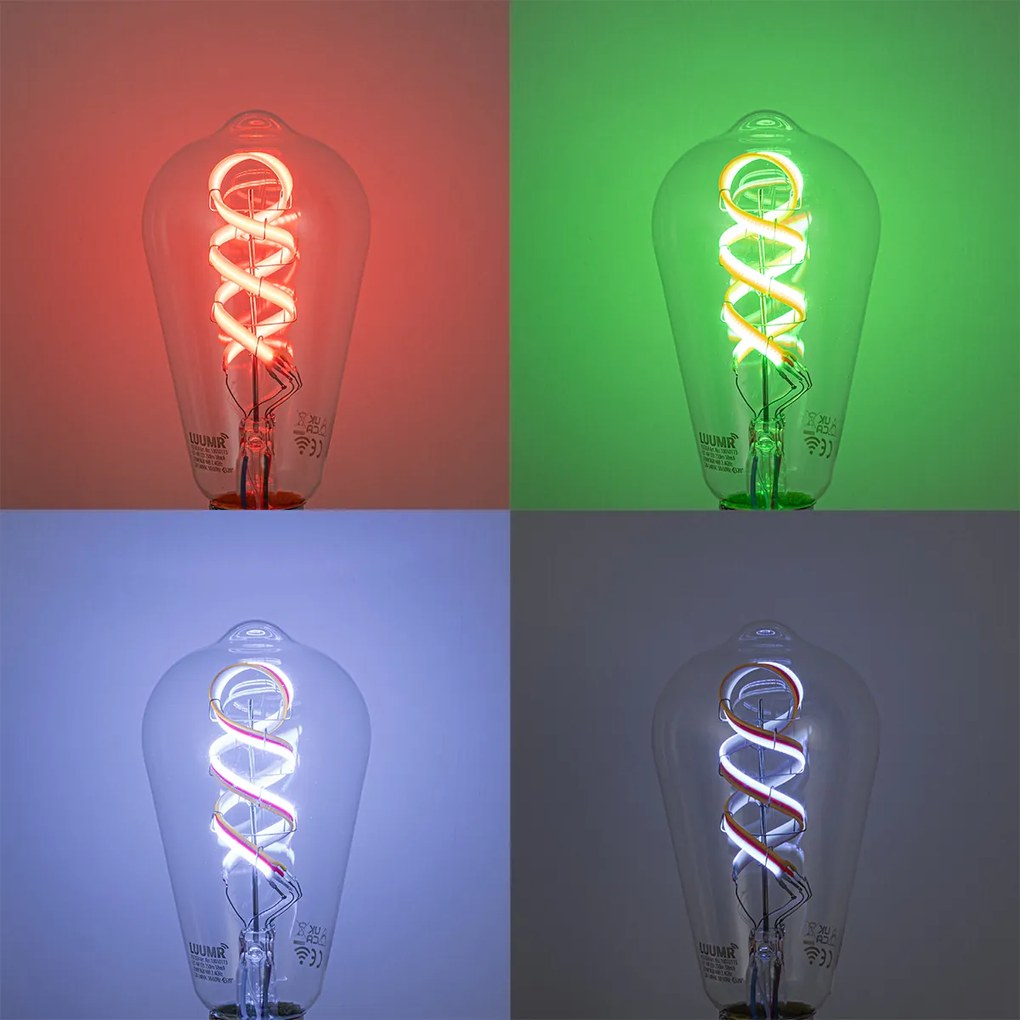 Okos E27 Dimmelhető LED Izzó ST64 Átlátszó RGBW 4W 250lm 2700K