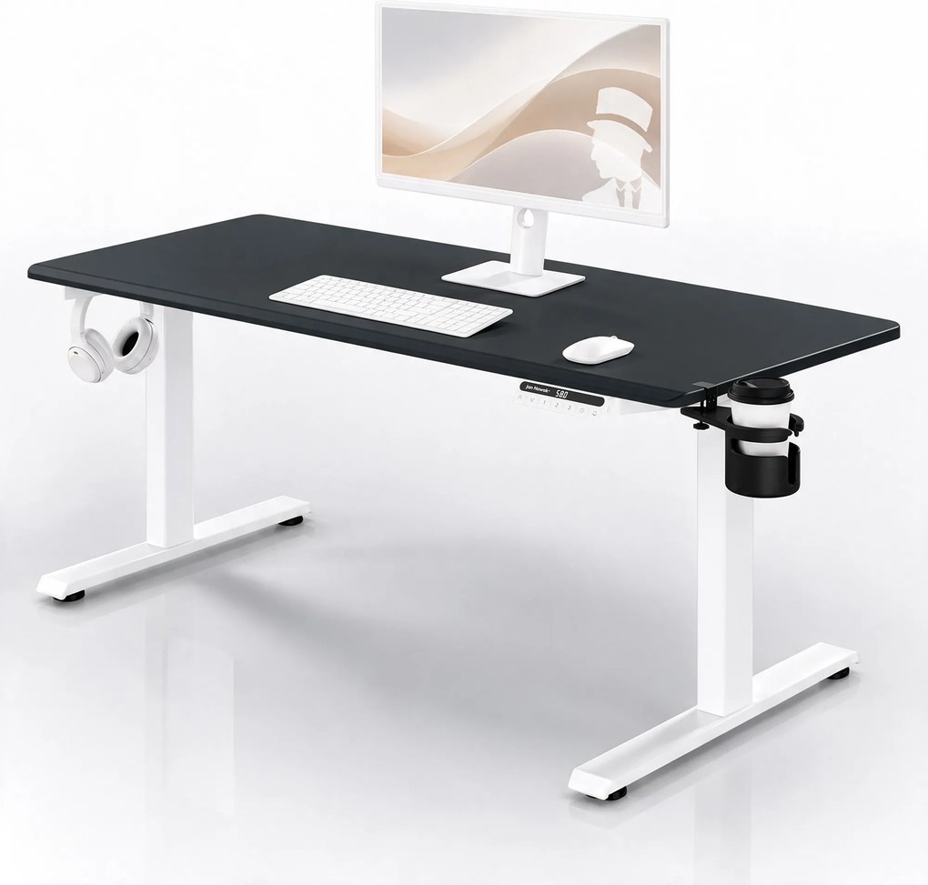 Elektromos, állítható magasságú, ergonomikus, fehér-antracit íróasztal,1600x800 mm: ARIA