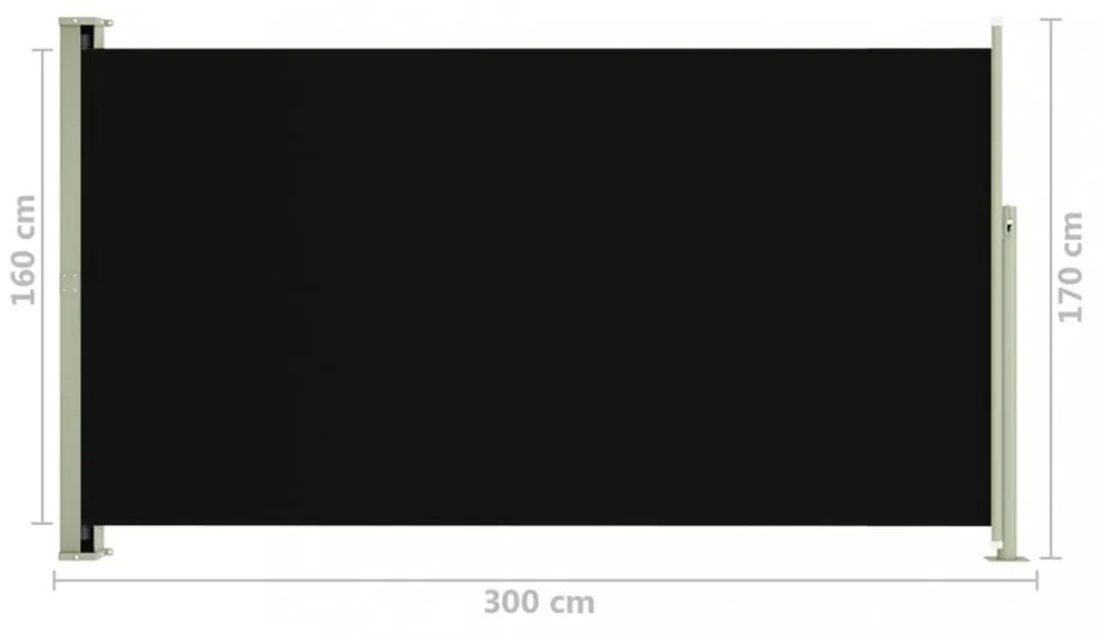 fekete kihúzható oldalsó terasznapellenző 170 x 300 cm