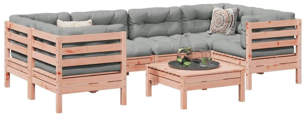 vidaXL 7 részes tömör duglászfenyő kerti társalgószett párnával