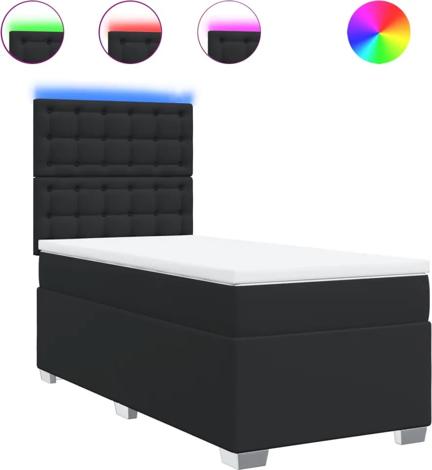 vidaXL fekete műbőr rugós ágy matraccal 100 x 200 cm