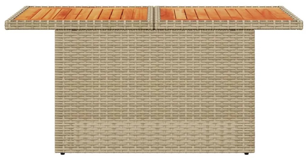 bézs polyrattan és akácfa kerti asztal 100 x 55 x 73 cm